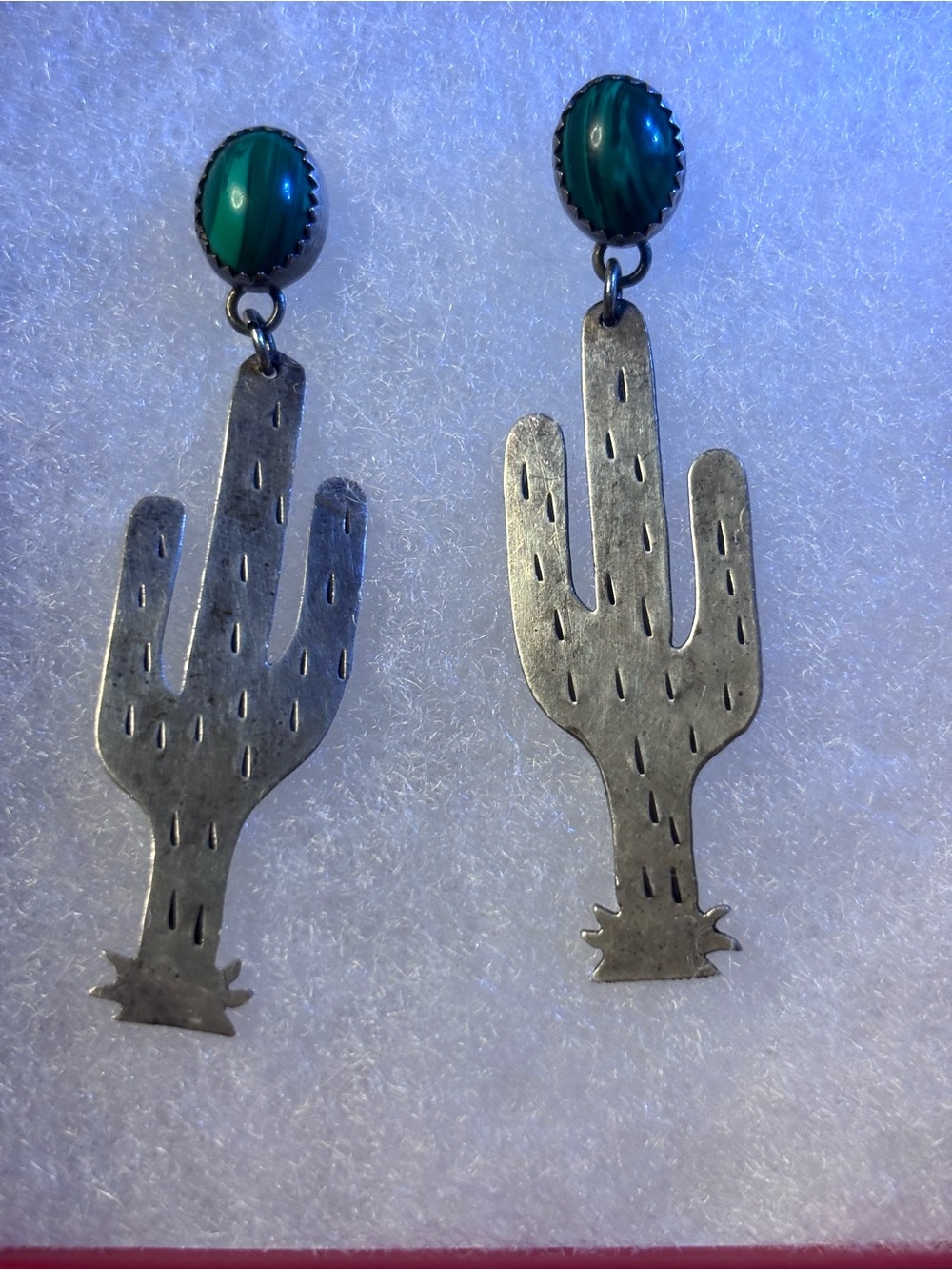 Native American Sterling Malachite Cactus Earrings